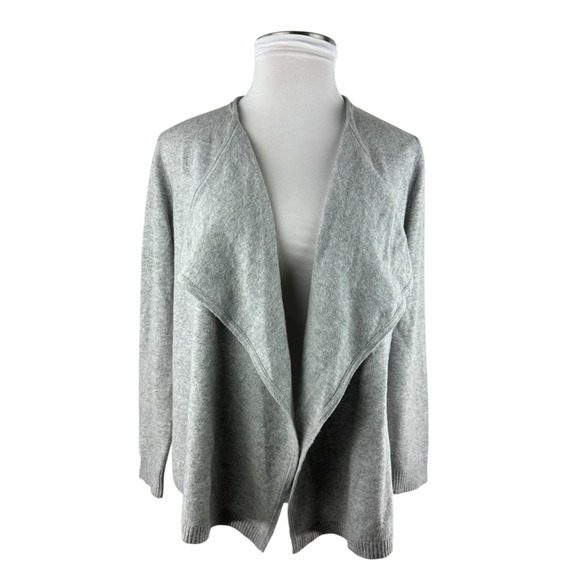 L.L. Bean 100% Cashmere Gray Open Front Cardigan Sweater Women's Medium Pockets - Picture 2 of 16